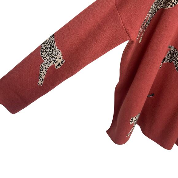 Entro Big Cat Leopard Print Mock Neck Oversized Sweater in Rust Womens Small - Picture 4 of 9